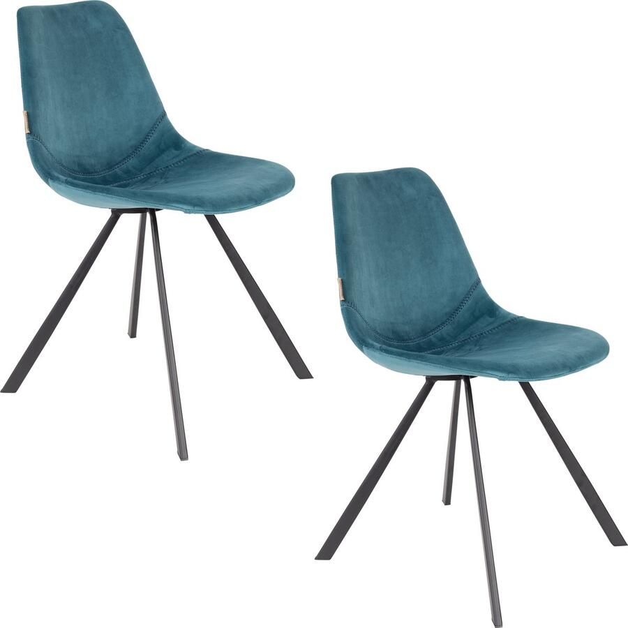 Dutchbone Franky Velvet Eetkamerstoel Petrol Set van 2 - Foto 3