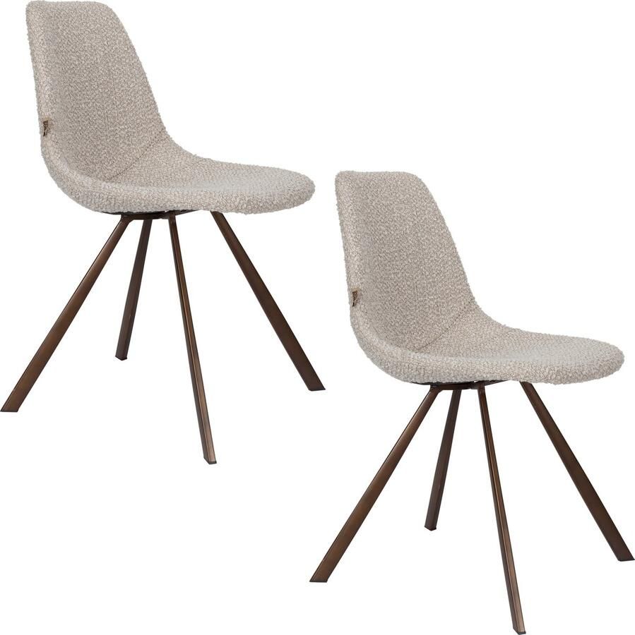 Dutchbone Franky Eetkamerstoelen Bouclé Beige Set van 2