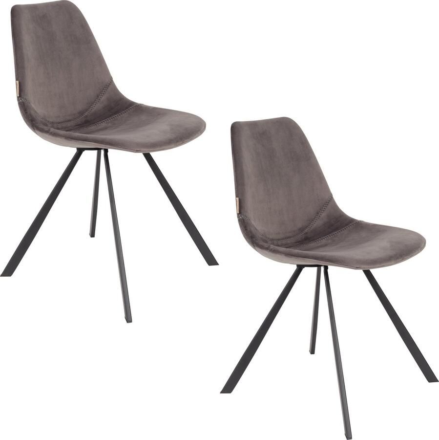 Dutchbone Franky Velvet Eetkamerstoel Grijs Set van 2 - Foto 2