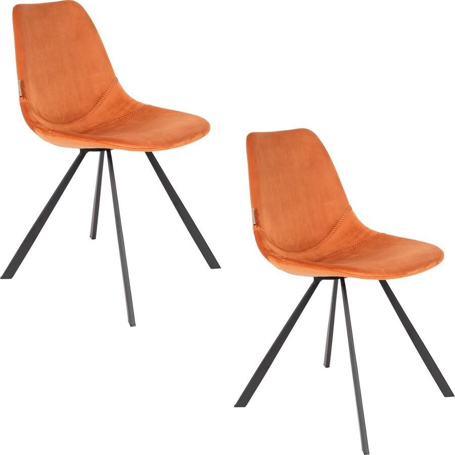 Dutchbone Franky Velvet Eetkamerstoel Oranje Set van 2 - Foto 2