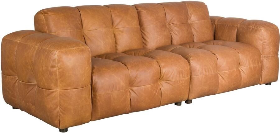 Dutchbone Hackman 3-zitsbank Leer Cognac Bruin