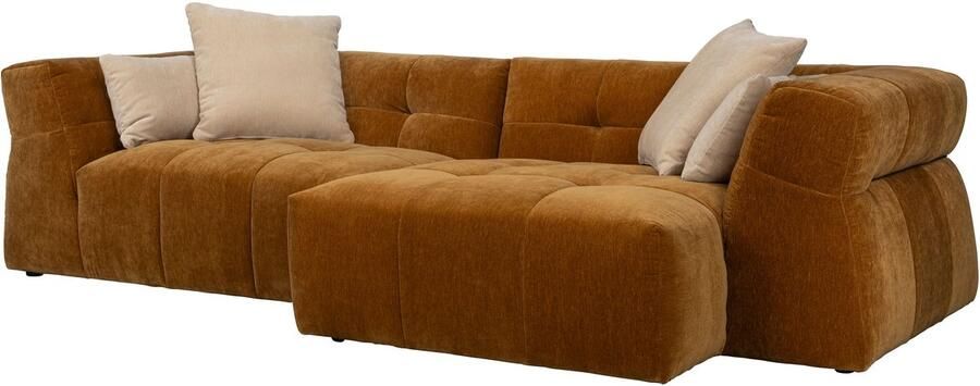 Dutchbone Hodge Bank met Chaise Longue Rechts Okergeel Bruin