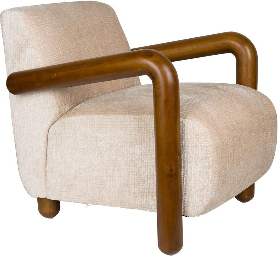 Dutchbone Fauteuil Robinson Chenille en rubberhout Beige