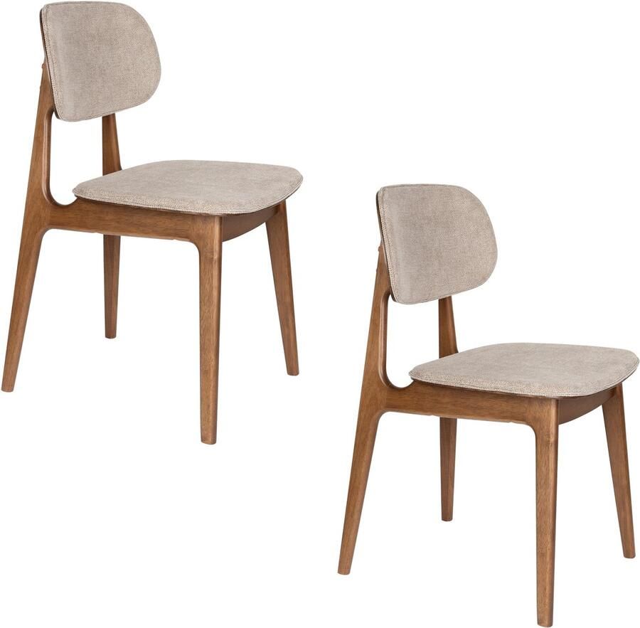 Dutchbone Marais Eetkamerstoelen Walnoot kleur Beige Set van 2
