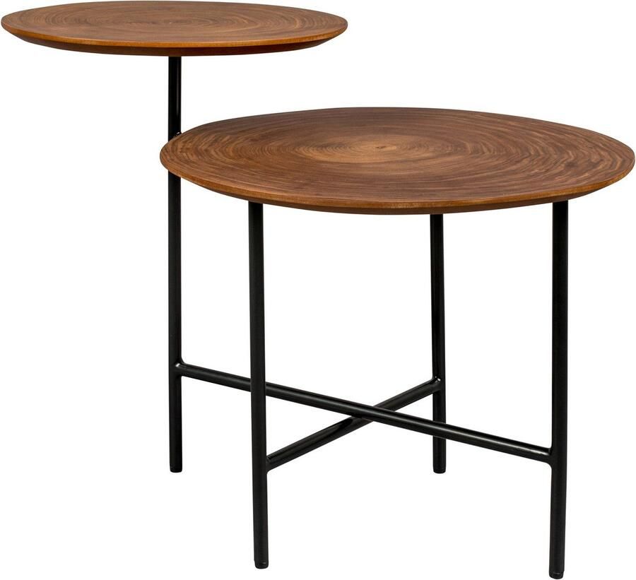 Dutchbone Mathison – Bijzettafel Salontafel -set van 2 geschakelde tafels MDF bladen met houtmotief en stevig metalen onderstel - Foto 2