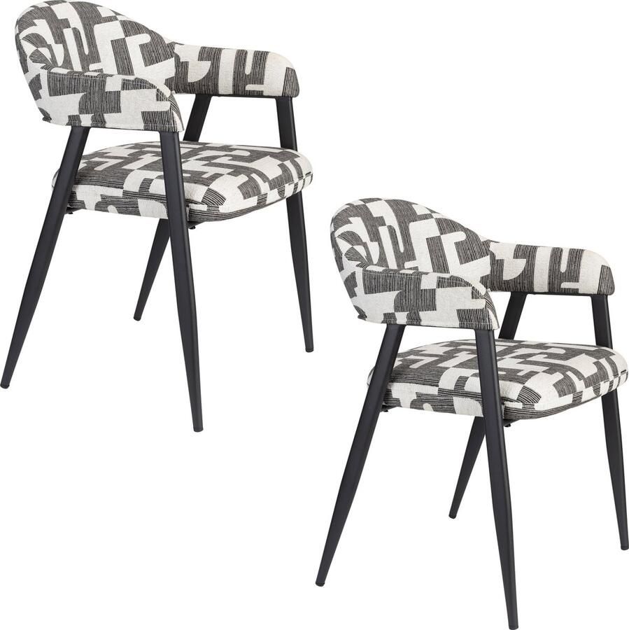 Dutchbone Miyo Eetkamerstoelen met armleuning Wit| Zwart Set van 2