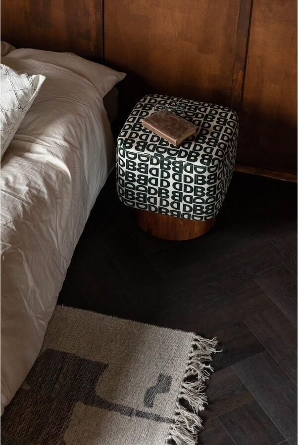 Dutchbone Kruk Monogram Mangohout en stof Bruin - Foto 2