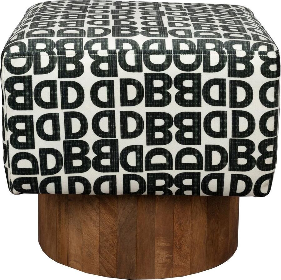 Dutchbone Kruk Monogram Mangohout en stof Bruin