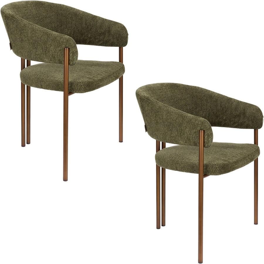 Dutchbone Naida Eetkamerstoelen Armleuning Groen Set van 2 - Foto 2