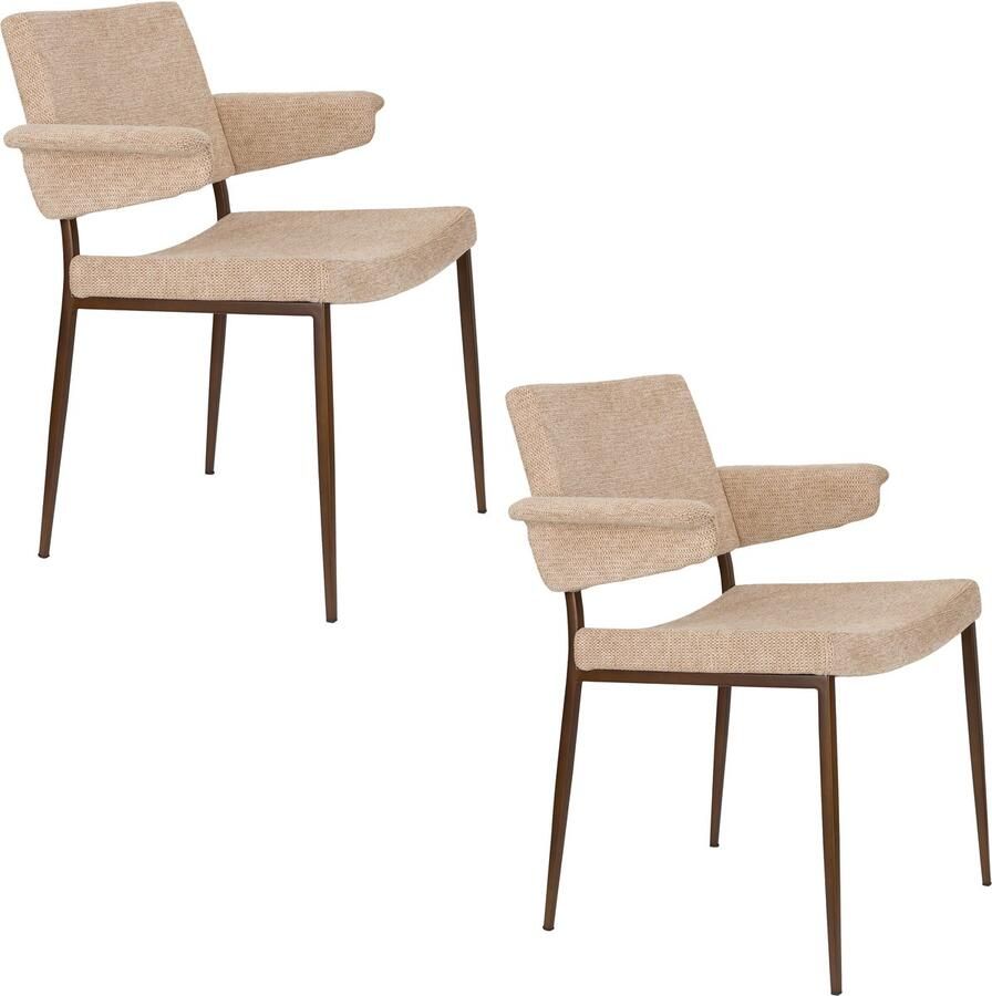 Dutchbone Portland Eetkamerstoel met leuning Beige Set van 2