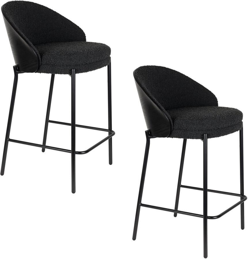 Dutchbone Rodin Counter Barkrukken met Rugleuning 65 cm Bouclé Zwart Set van 2