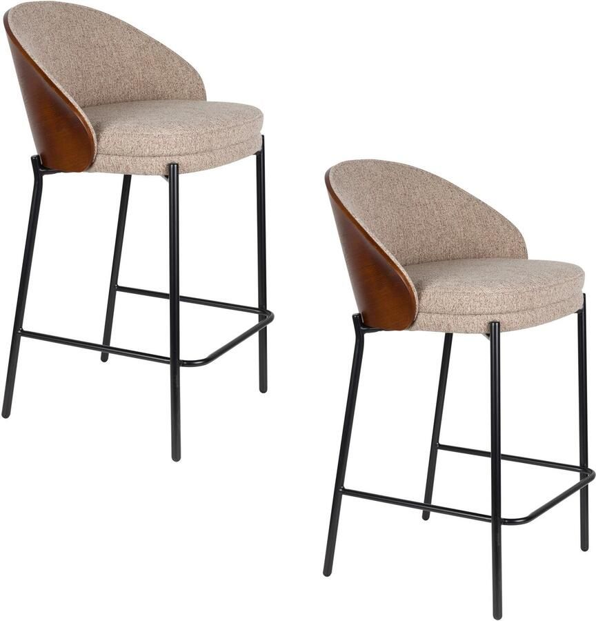 Dutchbone Rodin Counter Barkrukken met Rugleuning 65 cm Beige Set van 2