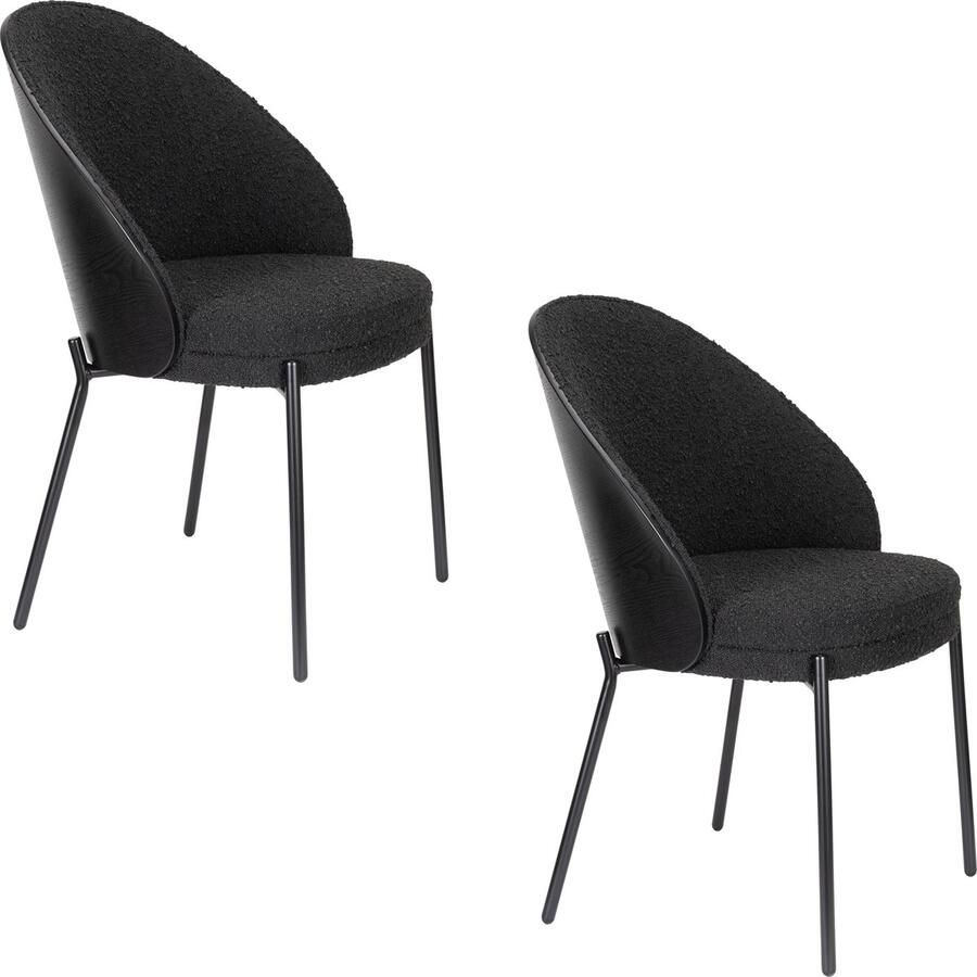 Dutchbone Rodin Eetkamerstoelen Bouclé Zwart Set van 2