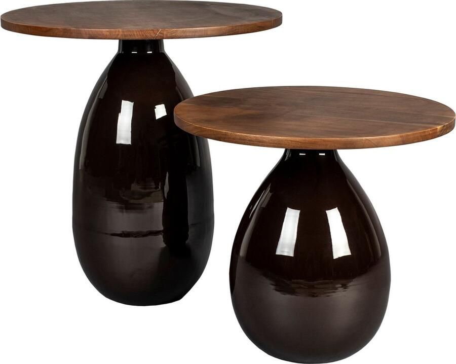 Dutchbone Ronde Bijzettafel Silvine Mangohout Set van 2 stuks Bruin