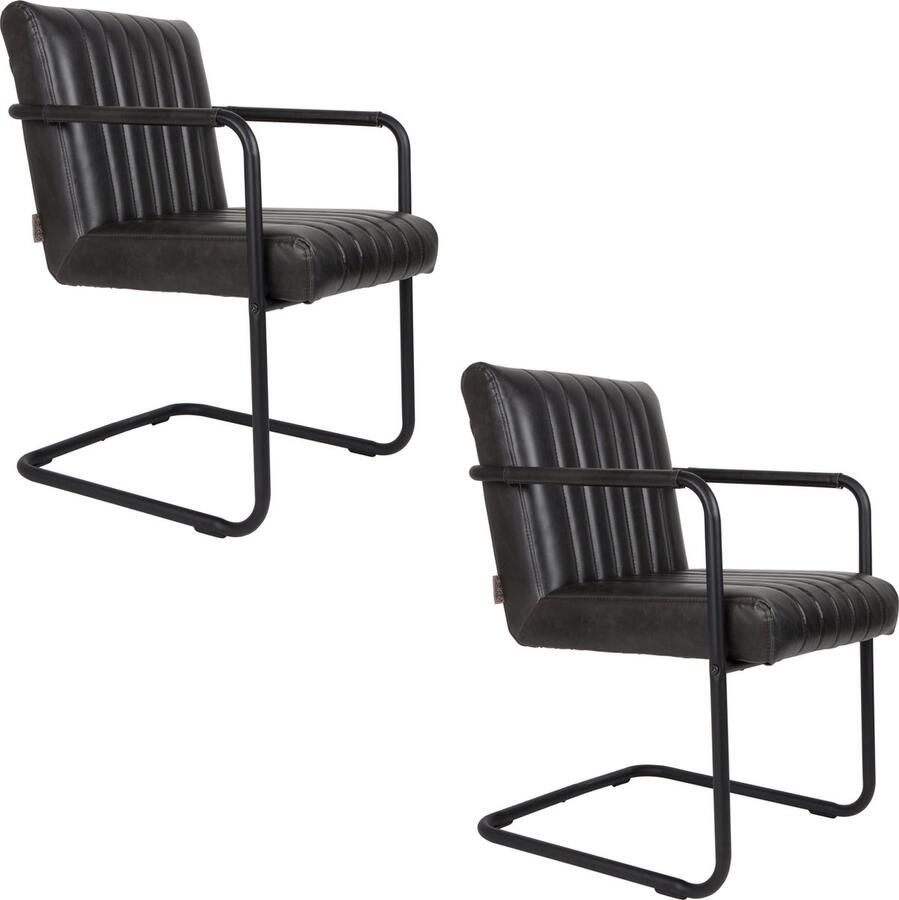 Dutchbone Stitched Eetkamerstoelen met armleuning Kunstleer Donker Grijs Set van 2