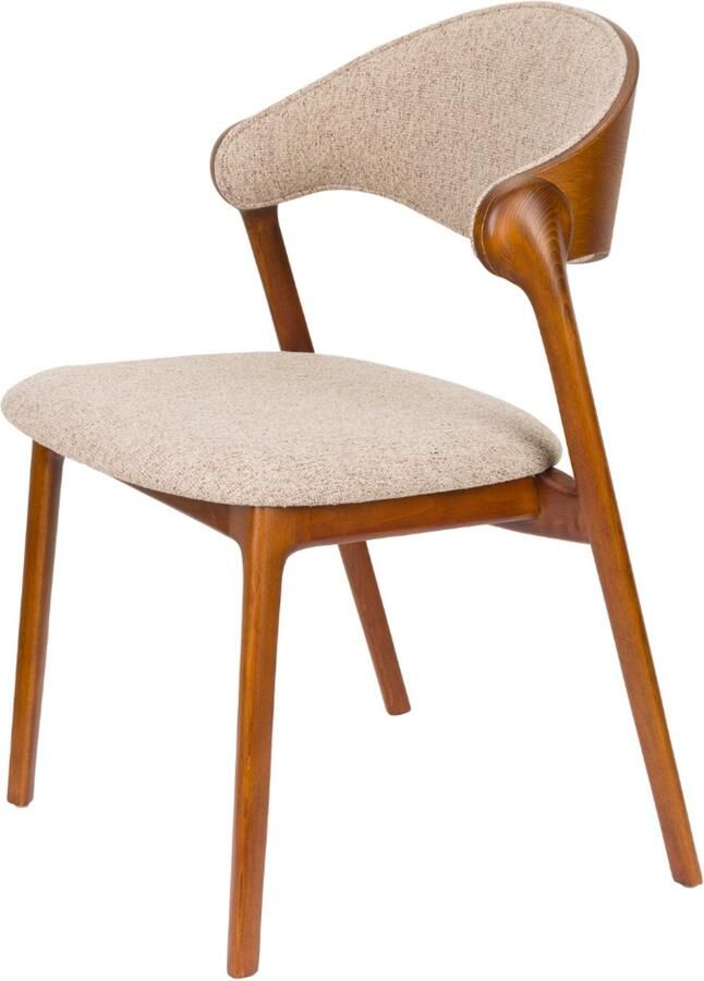 Dutchbone Eetkamerstoel Babington Walnoot en stof Bruin Japandi