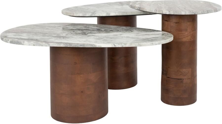Dutchbone Organische Bijzettafel Suki Marmer en mangohout Set van 3 stuks Wit - Foto 3