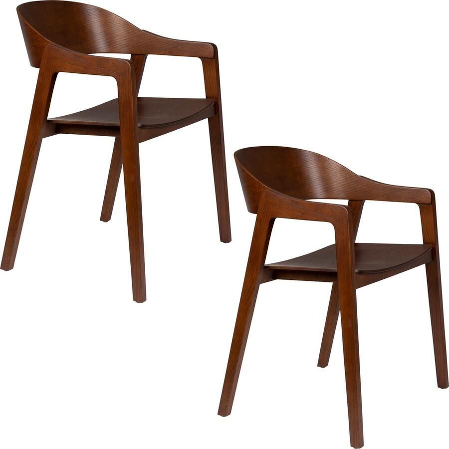 Dutchbone Westlake Eetkamerstoelen met armleuning Hout Walnoot Set van 2 - Foto 2
