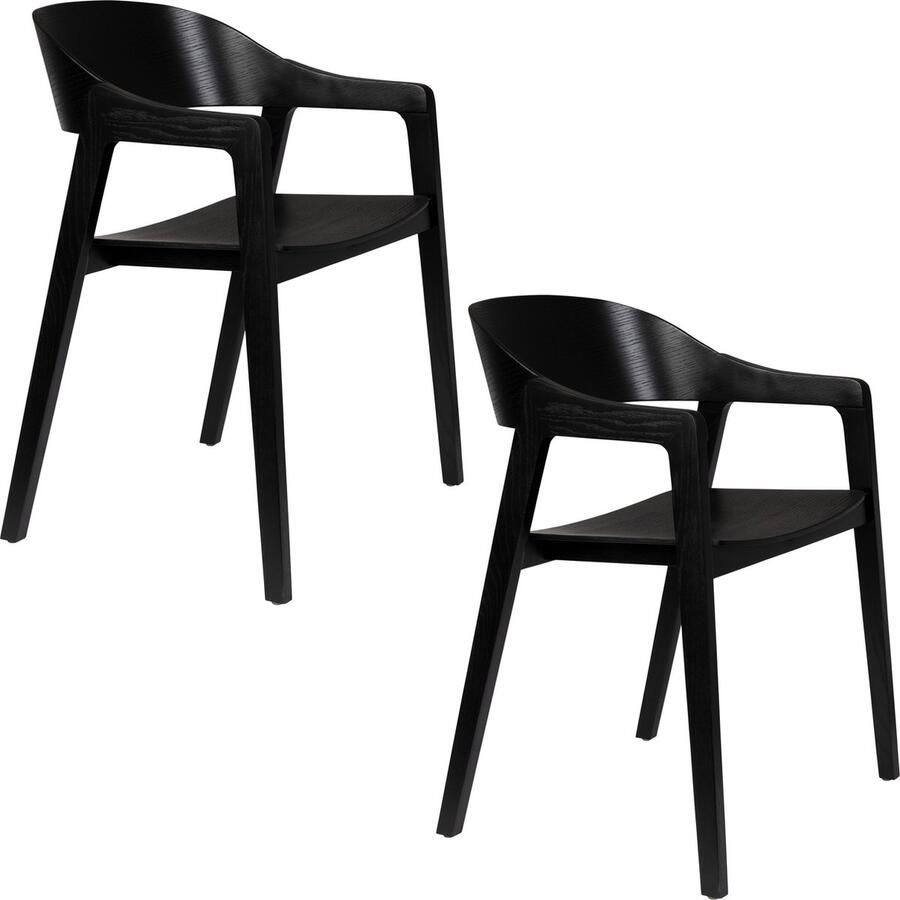 Dutchbone Westlake Eetkamerstoelen met armleuning Hout Zwart Set van 2