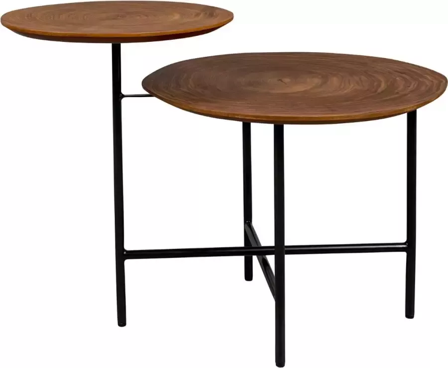 Dutchbone Mathison – Bijzettafel Salontafel -set van 2 geschakelde tafels MDF bladen met houtmotief en stevig metalen onderstel - Foto 2
