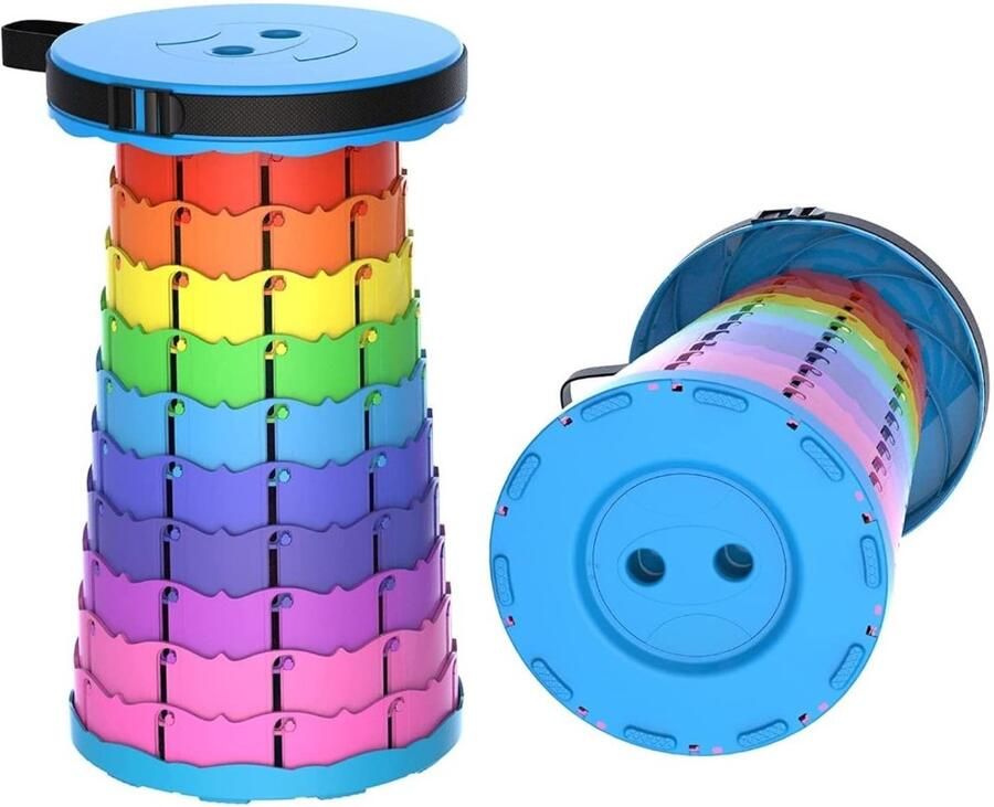 Dutchers Opvouwbare Kruk Telescopische Campingstoel Lichtgewicht & Verstelbaar tot 200kg Belastbaar Inklapbare Stoel Campingkruk Regenboogkleur Ideaal als Visstoel Kinderstoel Reisstoel & Buitenstoel Multicolor