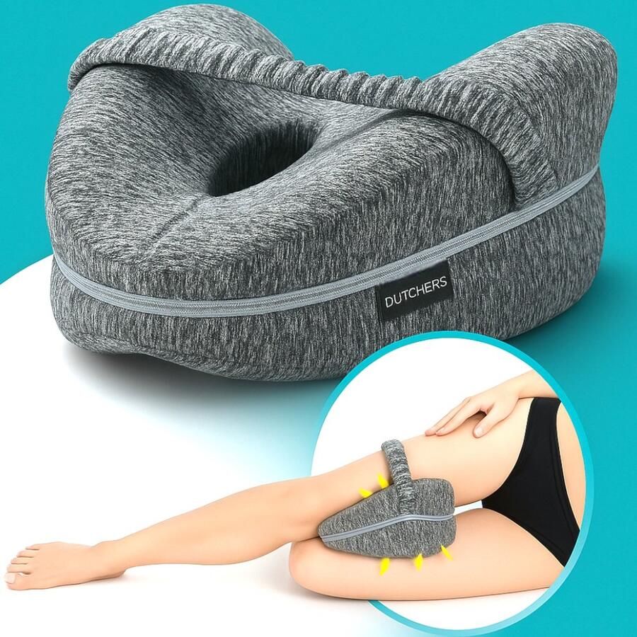 Dutchers. Orthopedisch Kniekussen Met Wasbare Hoes Ademend Materiaal Houding Correctie Zijslaapkussen voor in bed Hart Vorm Ergonomisch Beenkussen Heupklachten Artrose Houding correctie Donkergrijs