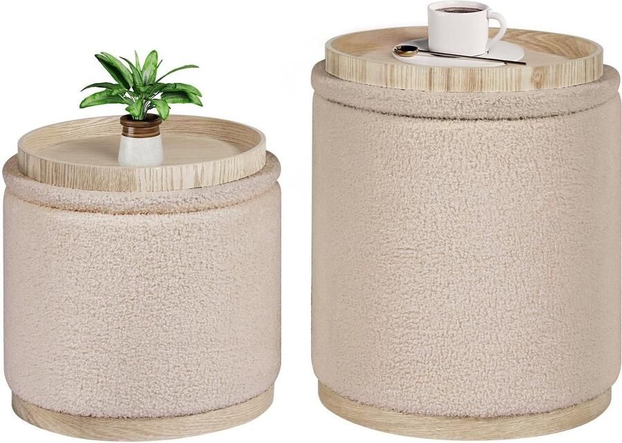 Dutchers Poef met Opbergruimte 2 stuks Beige Teddy Opbergpoef met Zachte Stof Teddystof Creëer een knus Zitplekje Combineer Gemak Elegantie & Opslag