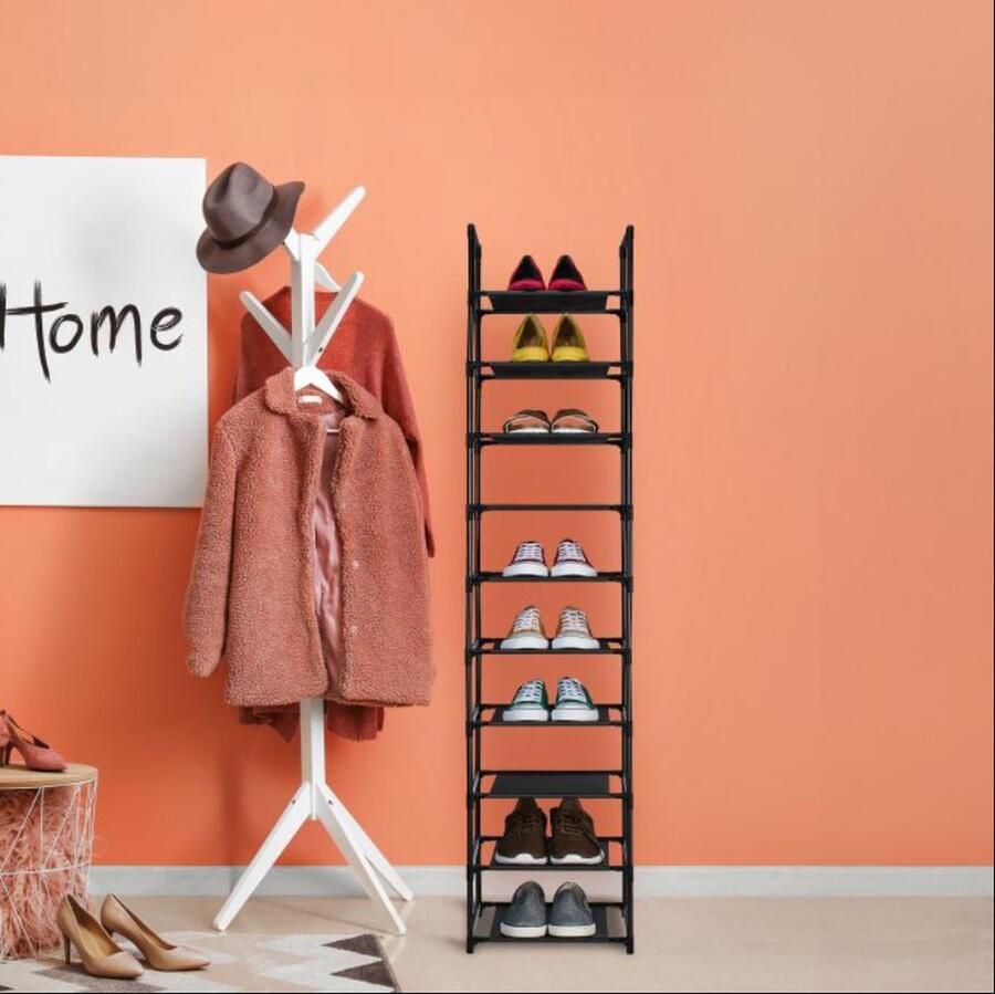 Dutchers . Schoenenrek 10 Niveaus Open Schoenenkast Smal 33x33x173 cm Metalen Frame Voor Perfect Schoenen Opbergen