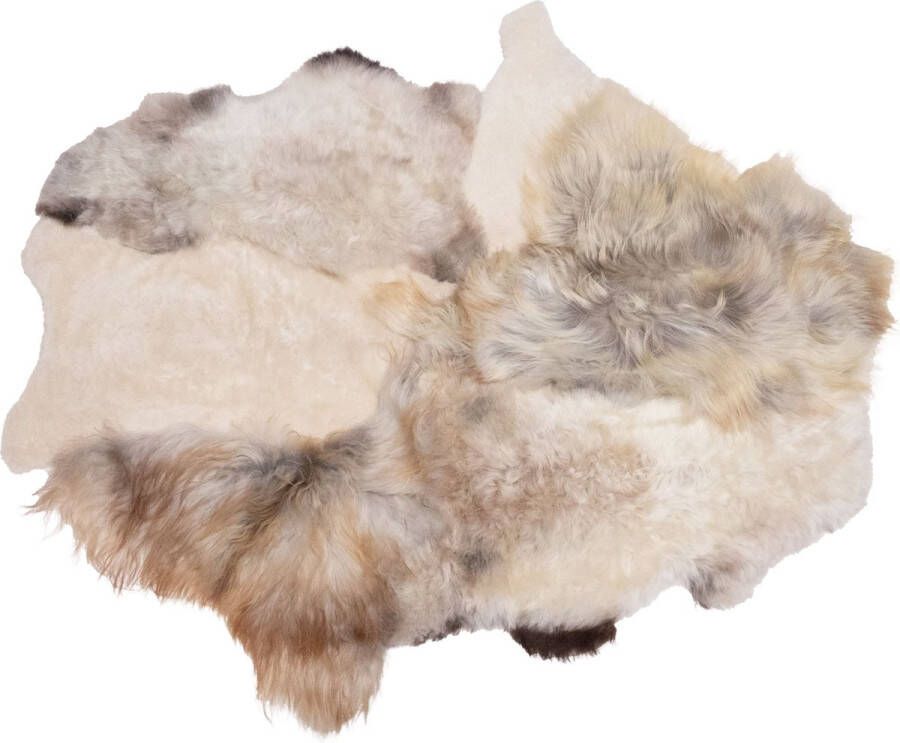 Dutchskins Designer schapenvacht vloerkleed 180 x 120 cm patchwork Ivoor wit; Grijs; Creme wit Hoogpolig vloerkleed natuurlijke vorm