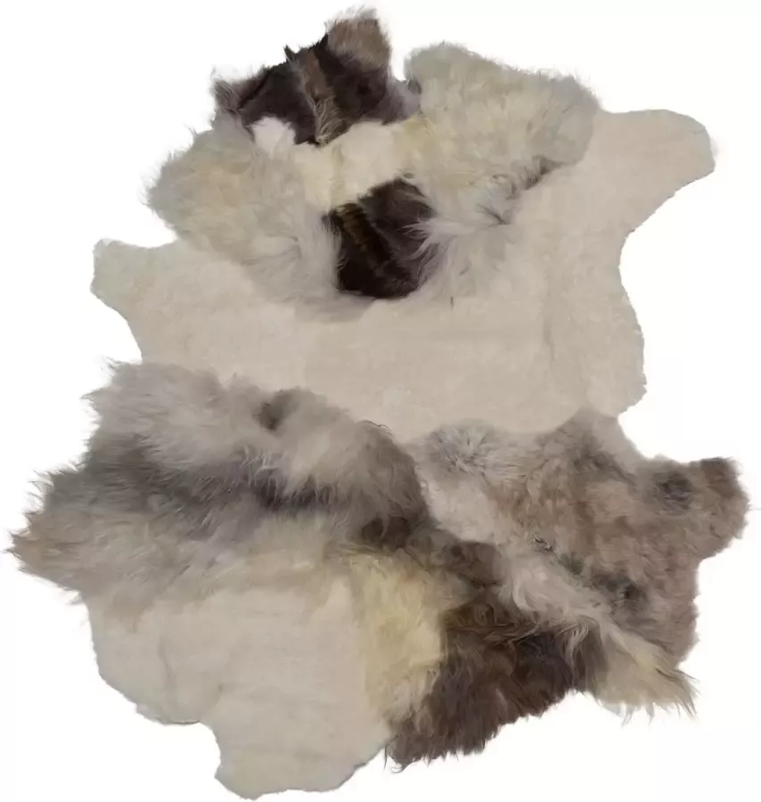 Dutchskins Designer schapenvacht vloerkleed 180 x 120 cm patchwork Ivoor wit; Grijs; Creme wit Hoogpolig vloerkleed natuurlijke vorm - Foto 2
