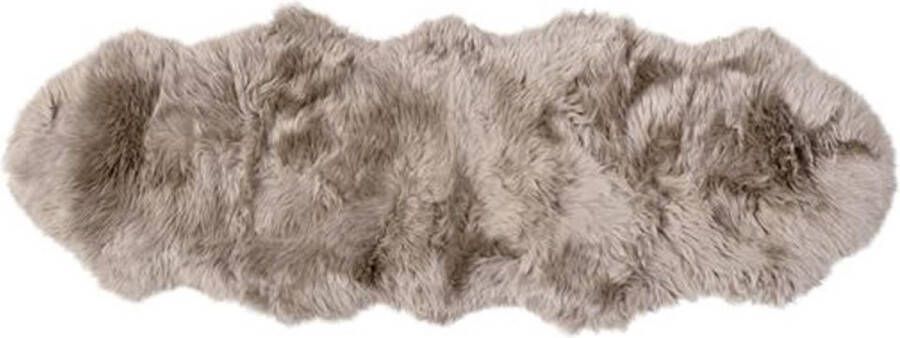 Dutchskins Designer schapenvacht vloerkleed 180 x 60 cm patchwork licht taupe; Taupe Hoogpolig vloerkleed natuurlijke vorm - Foto 1