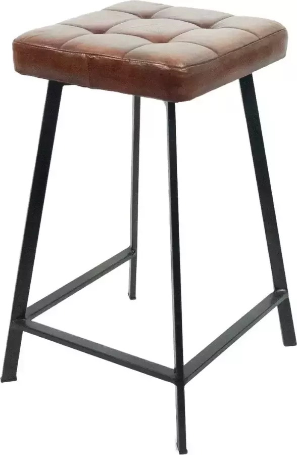 Dutchskins Vintage leren bar kruk met metalen pootjes