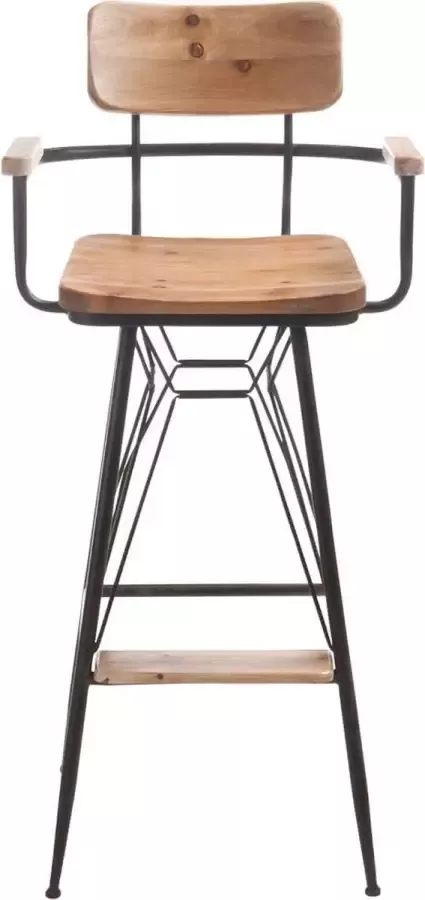 Duverger Bistro retro Barstoelen set van 2 houten zit naturel metalen frame zwart