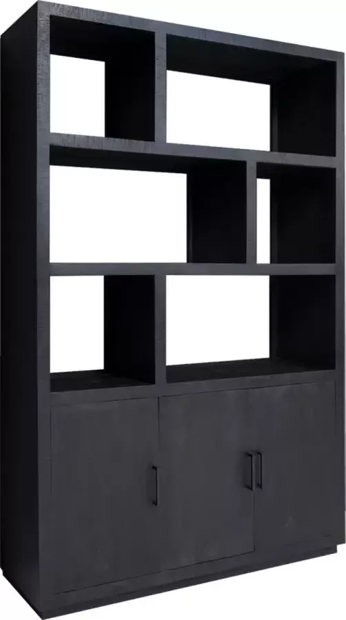 Duverger Black Omerta Bibliotheekkast mango zwart naturel 3 deuren 6 nissen stalen frame - Foto 1