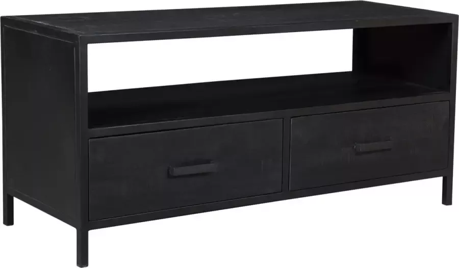 Duverger Black Omerta TV-meubel mango zwart 2 lades 1 grote nis stalen frame - Foto 1