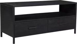 Duverger Black Omerta TV-meubel mango zwart 2 lades 1 grote nis stalen frame