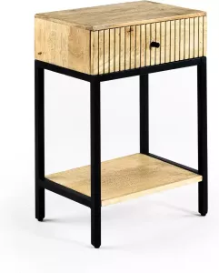 Duverger Chalet Nachtkastje rechthoek mango naturel 1 lade 1 legger stalen frame