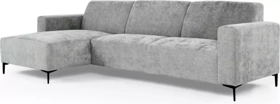 Duverger Chiné Sofa 3-zit bank chaise longue links grijs gespikkeld zacht zittende polyester stof stalen pootjes zwart - Foto 1