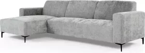 Duverger Chiné Sofa 3-zit bank chaise longue links grijs gespikkeld zacht zittende polyester stof stalen pootjes zwart