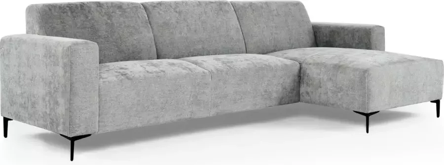 Duverger Chiné Sofa 3-zit bank chaise longue rechts grijs gespikkeld zacht zittende polyester stof stalen pootjes zwart - Foto 1