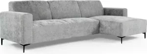 Duverger Chiné Sofa 3-zit bank chaise longue rechts grijs gespikkeld zacht zittende polyester stof stalen pootjes zwart