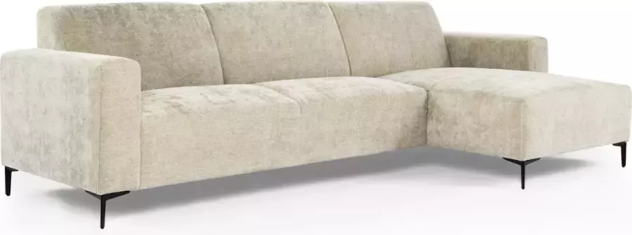 Duverger Chiné Sofa 3-zit bank chaise longue rechts taupe gespikkeld zacht zittende polyester stof stalen pootjes zwart - Foto 1