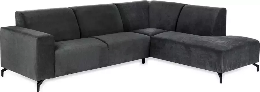 Duverger Colton Sofa 3-zit bank chaise longue rechts antraciet zacht zittende polyester stof stalen pootjes zwart