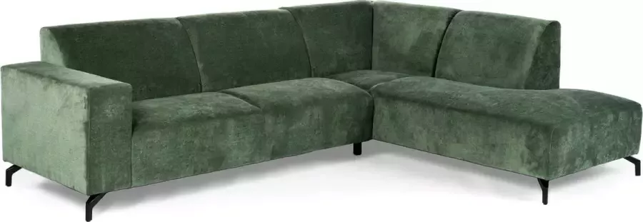 Duverger Colton Sofa 3-zit bank chaise longue rechts groen zacht zittende polyester stof stalen pootjes zwart