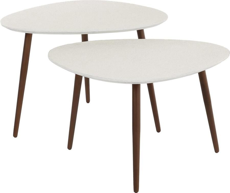 Duverger Alabaster Salontafel set van 2 marmer composiet driehoekig stalen poten zwart