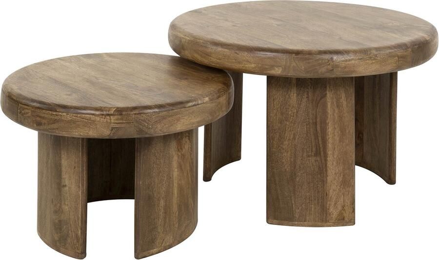 Duverger Arbol Salontafels set van 2 mango rond zandkleur opgedikte rand