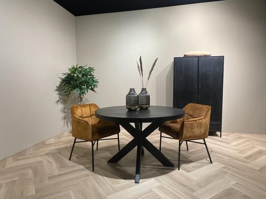 Duverger Black Omerta Eettafel mango zwart rond dia 120cm stalen spider zwart gecoat