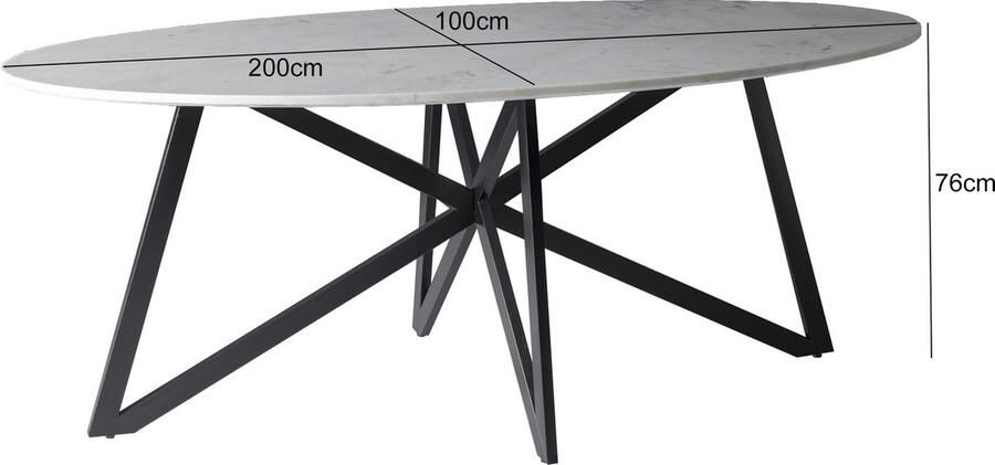 Duverger Marble Eettafel marmer gecoat staal 200cm wit ovaal