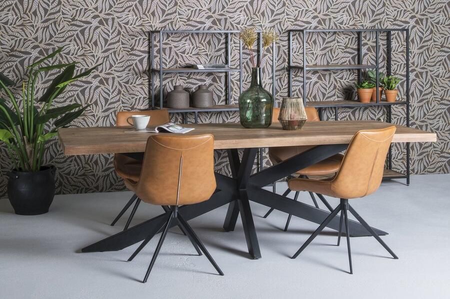 Duverger Omerta Eettafel rechthoekig 180cm mangohout naturel stalen Spiderpoot zwart gecoat