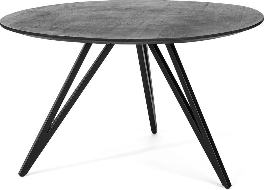 Duverger Outlet retour Eettafel rond mango 130cm dubbele driepoot staal zwart